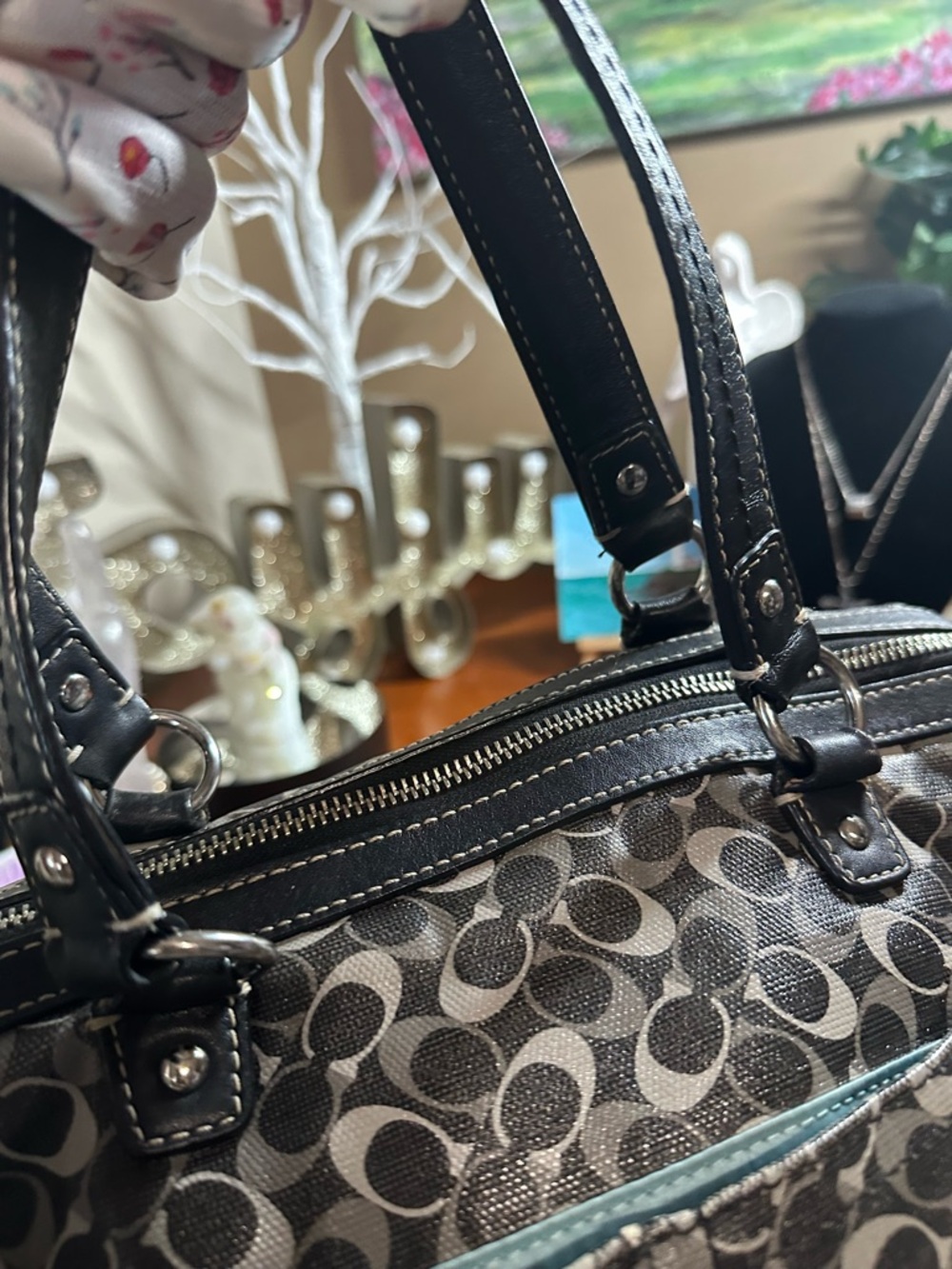 Coach Rehab Signature Monogram Satchel in Black and Gray - Picture 9 of 16